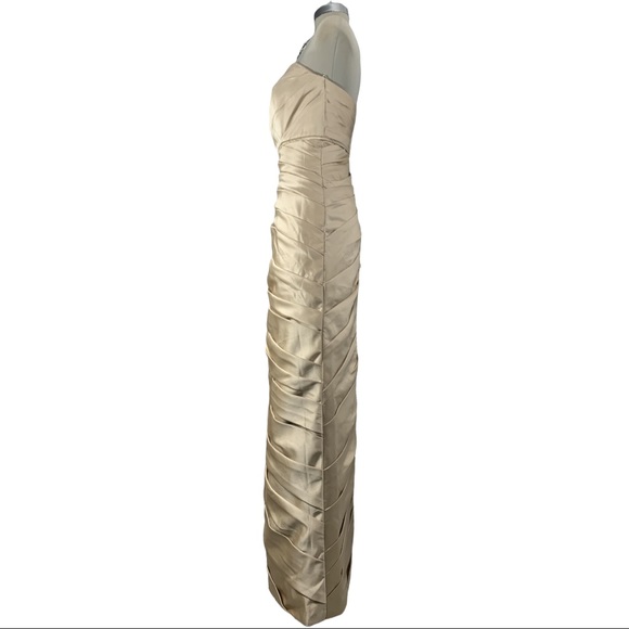 Andrew Adela Beige Sheath Ruffle Strapless Gown - Picture 9 of 16